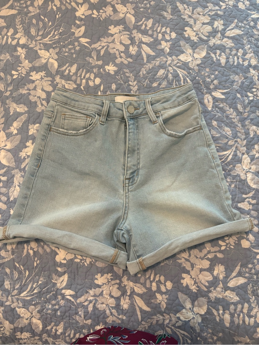 High-Rise Light Denim Jean Shorts with Rolled Hem
